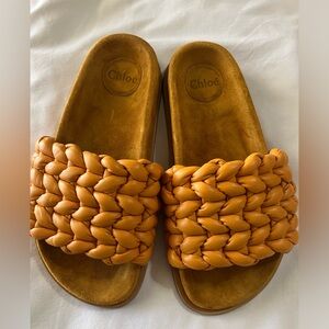 Chloe slides. Color is Mustard.